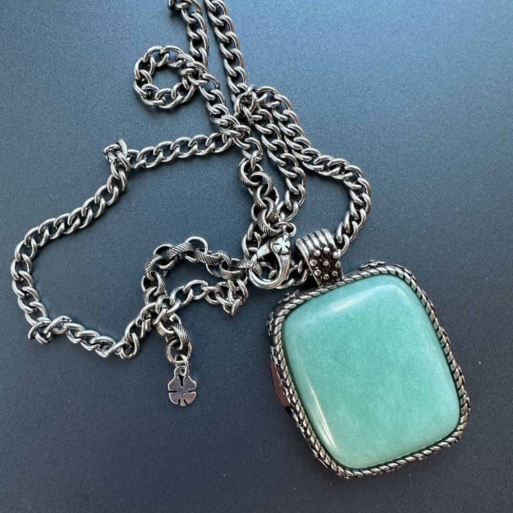 Lucky Brand Silver Tone Turquoise Colored Stone Reversible Pendant Necklace